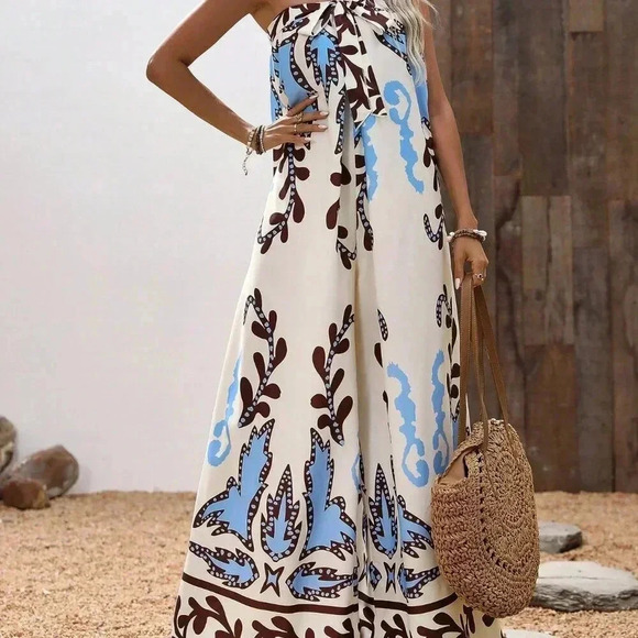 Multicolor Boho Women's Random Floral Summer Holiday Strapless Jumpsuit - Picture 5 of 6